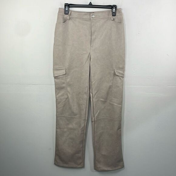 Anthropologie Bagatelle Faux Leather Cargo Pants Ivory Trousers Small - Picture 1 of 16